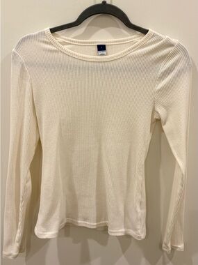 Old Navy Cream Ribbed Long Sleeve Tee